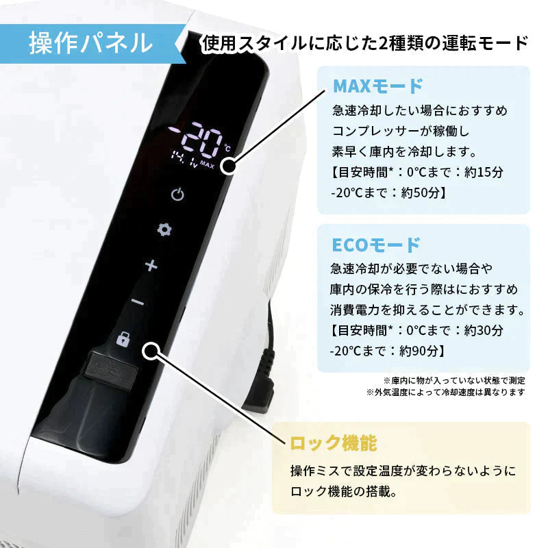 ポータブル冷蔵庫 22L 車載冷凍冷蔵庫 アウトドア冷蔵庫 ミニ冷蔵庫 セカンド冷凍冷蔵庫 セカンド冷凍庫 クーラーボックス -20℃～20℃ 静音設計 コンプレッサー式 DC12V-24V対応 AC100V対応 アウトドア レジャー キャンプ ホワイト RLC-22 RELICIA TOHO