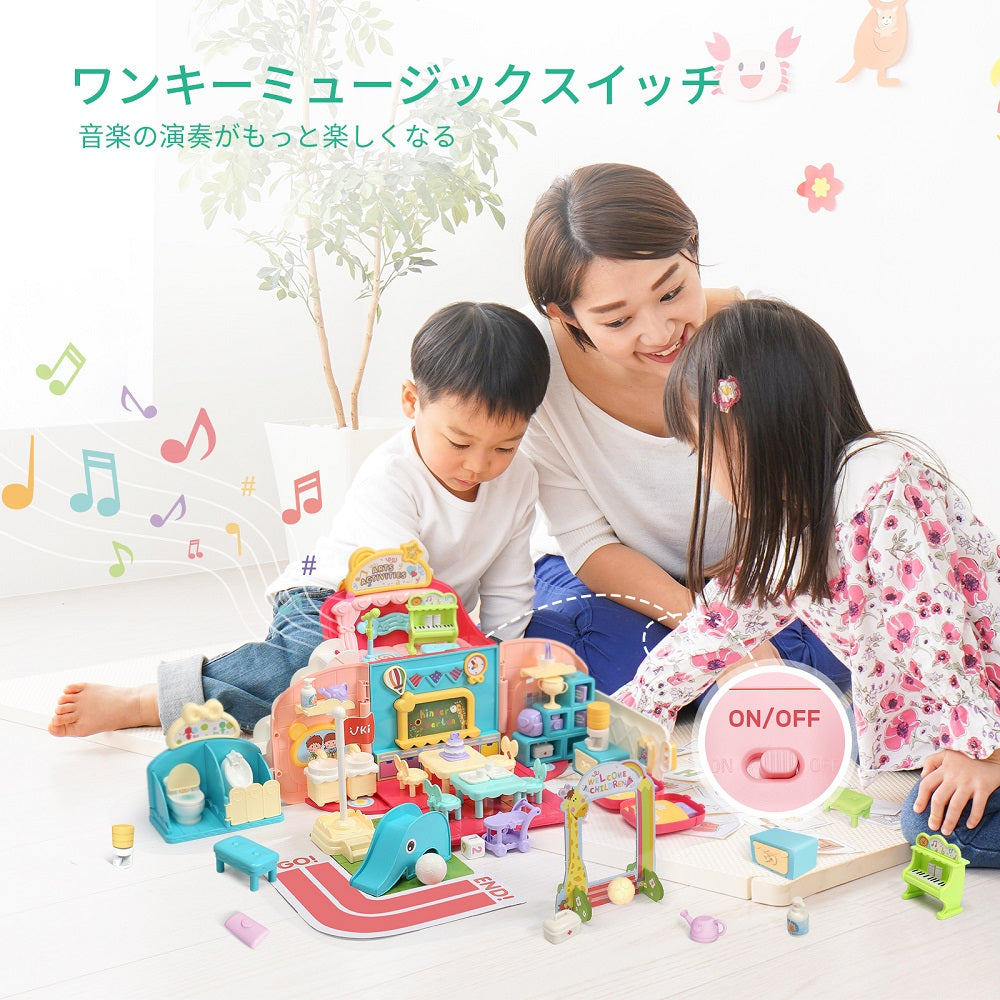 Cute Stone 2in1ドールハウス おままごと おもちゃ 女の子  カバン式 展開モード 49点セット バービーハウス 収納可 持ち出し便利 DIY楽園 室内遊び 音楽あり 手作りキットセット ドールのお家 小物 家具 子供用おもちゃ 人気 プレゼント 知育玩具 ギフト 小学生 送料無料