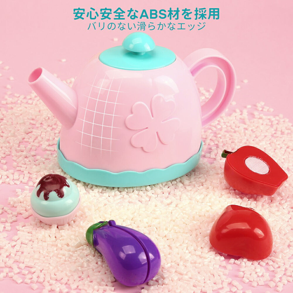 Cute Stone おままごと ティーセット おもちゃ ティーポットセット ままごとセット 子供 収納ボックス付 室内ゲーム DIYケーキ 42点セット 音楽 光 ティーポット かわいい お茶 お菓子 ごっこ遊び キャンディー 親子遊び 知育玩具 食べ物認知 誕生日 ギフト 女の子 送料無料