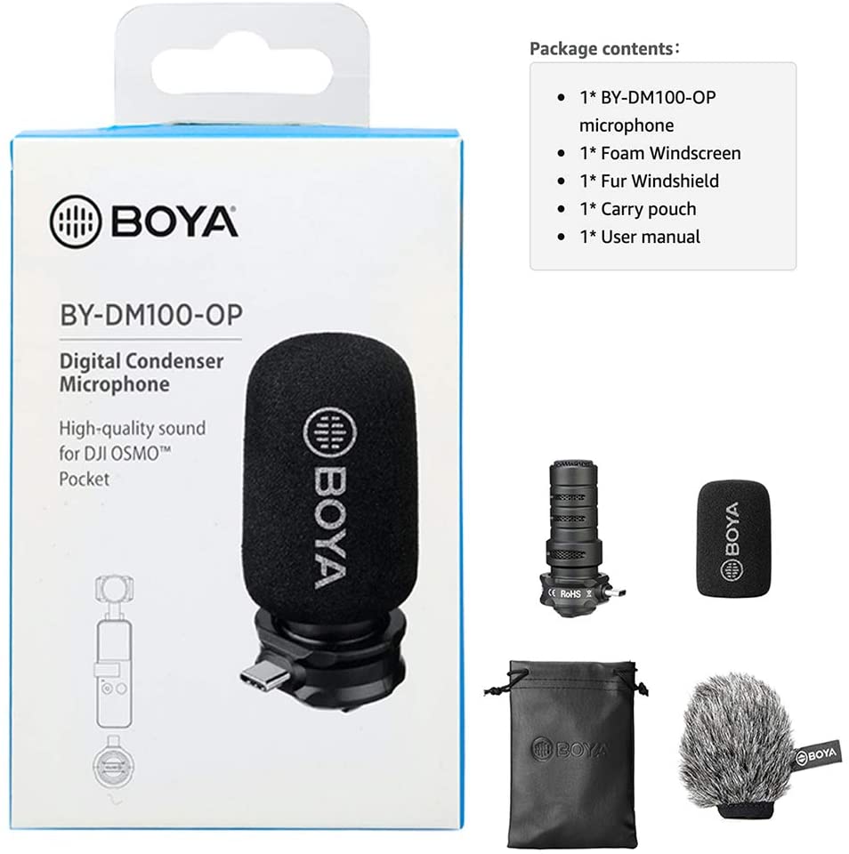 スマホ コンデンサーマイク BOYA BY-DM100-OP DJI OSMO Pocket用 ショットガンマイク