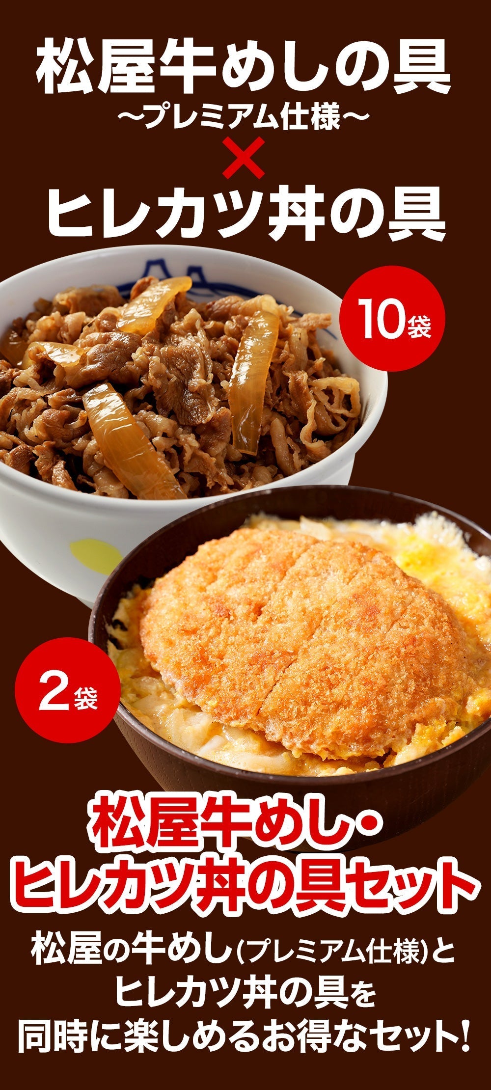 【10人シェア買いでお得】牛めしの具（プレミアム）10個とヒレカツ丼2個