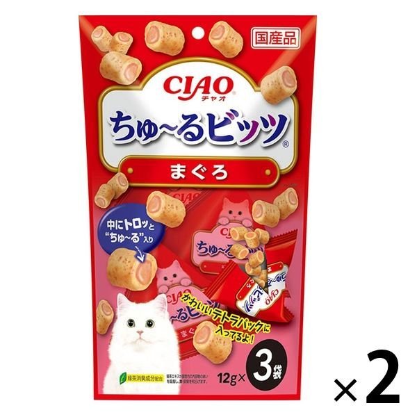 【たっぷり2袋+おまけ付き！】いなば CIAO チャオ ちゅーるビッツ キャットフード 猫 まぐろ 国産（12g×3袋）