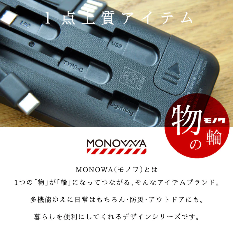 (ホワイト）モバイルバッテリー 10000mAh【PSE安全認証済】 4本ケーブル付き 4台同時充電可 5V 2A 薄型 軽量 大容量 送料無料 4本ケーブル内蔵 iphone type-c microUSB 急速充電 スマホ充電器 持ち運び便利 防災グッズ