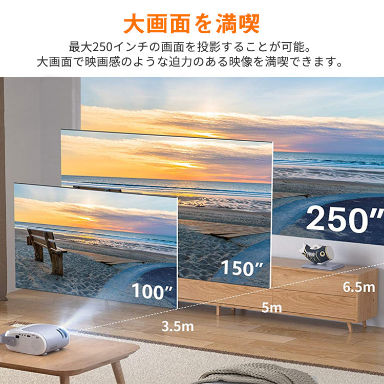 【3人シェア買いでお得】プロジェクター 小型 家庭用 VANKYO 100インチ スクリーン付き 550W WiFi ミラーリング スマホ iPhone android 7500ルーメン dvd コンパクト ゲーム 軽量