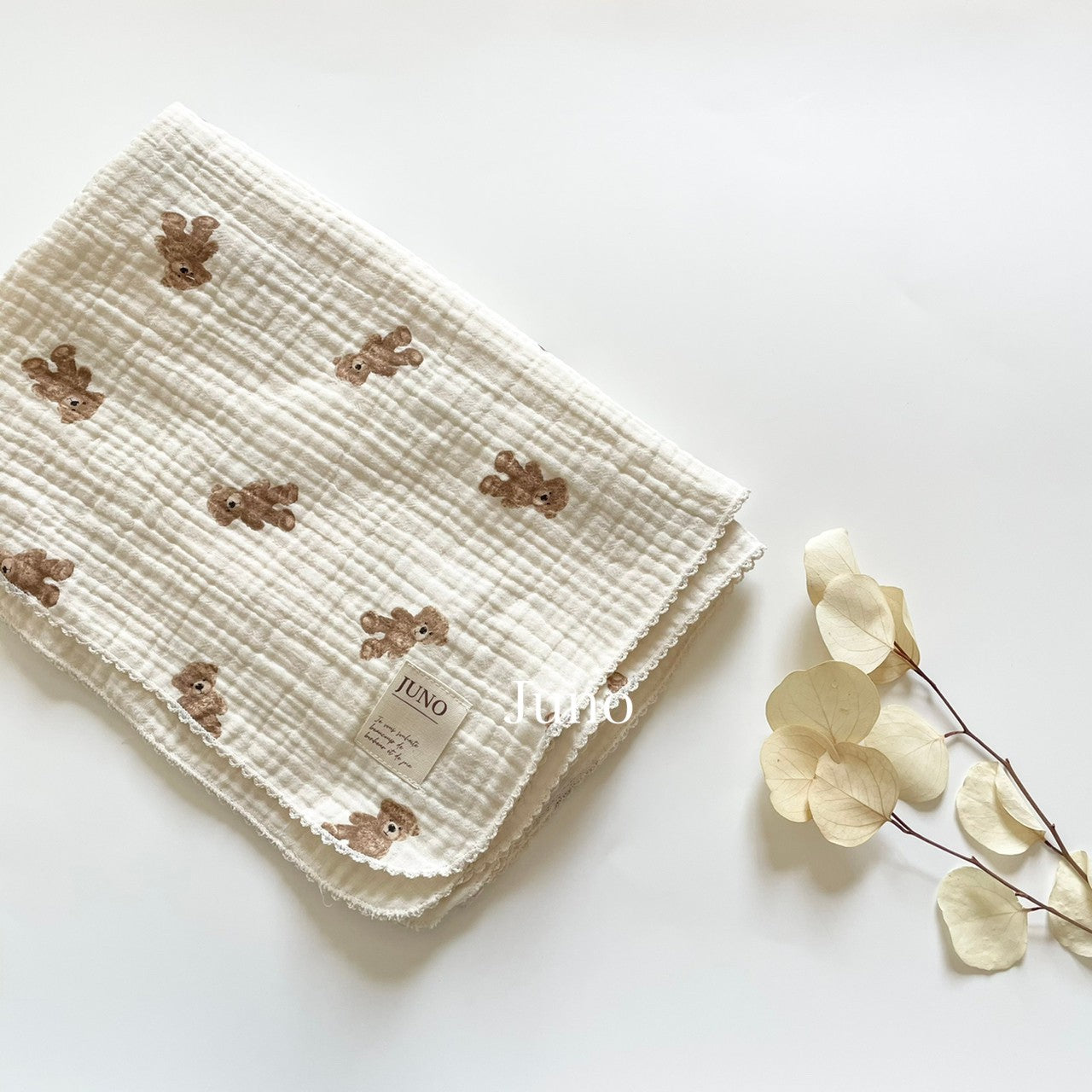【即納】韓国子供服 ベビー服  Juno original  teddy bear gauzelike  blanket 90cm×70cm  21SS