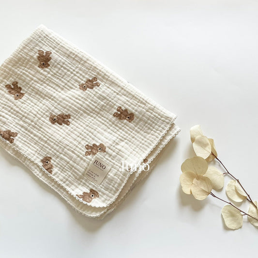 【即納】韓国子供服 ベビー服  Juno original  teddy bear gauzelike  blanket 90cm×70cm  21SS