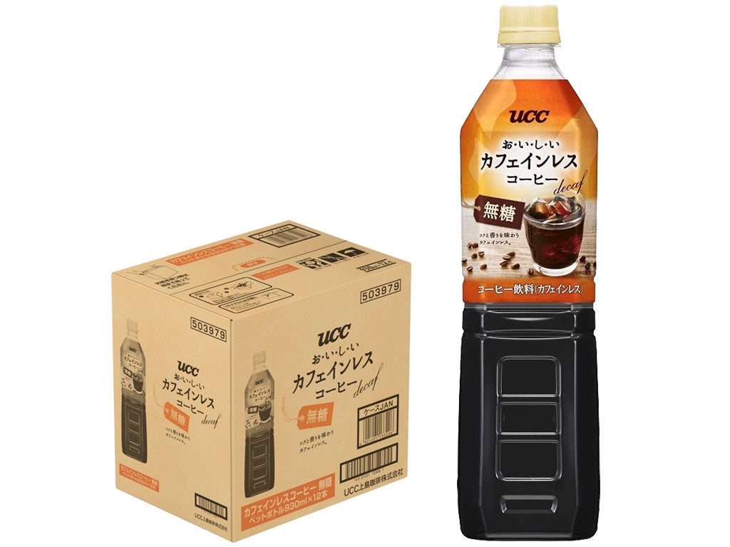 【送料無料】UCC おいしいカフェインレスコーヒー 無糖 930ml×12本(1ケース）