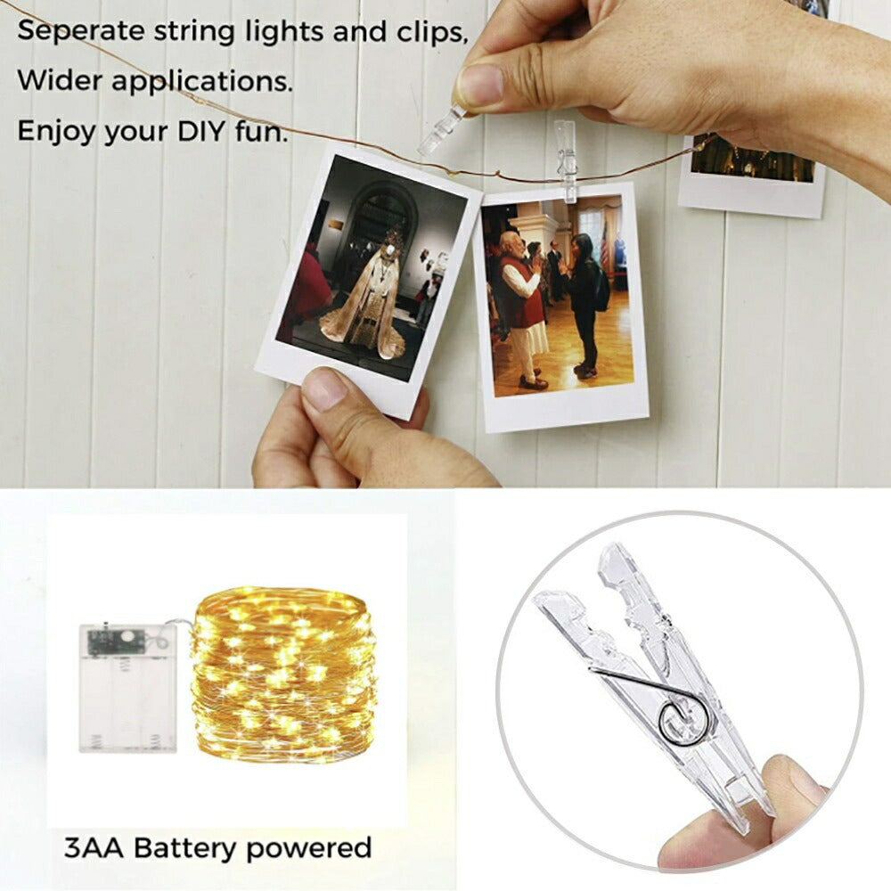 照明 写真 飾り LED 5m×50球 クリップライト フォトクリップ フォトガーランド 写真飾りライト LEDストリングライト 写真飾り ストリングライト LEDイルミネーションライト 電池式 DIY壁飾り 写真クリップライト 新年 結婚式 誕生日 DIY
