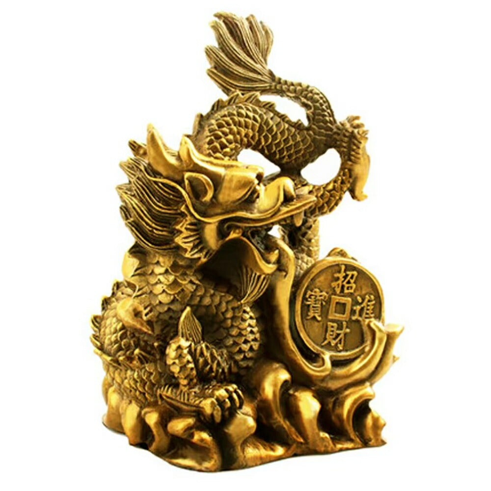 置物 龍 古銭 古錢 五本爪 龍 竜 真鍮 ブロンズゴールド 龍の置物 ドラゴン 置物 風水 アイテム パワースポット 真鍮 開運 金運 財産運 出世運 恋愛運 幸福 成功 プレゼント 贈り物 開運厄除 祈願成就 厳重 金運上昇 運気上昇インテリア