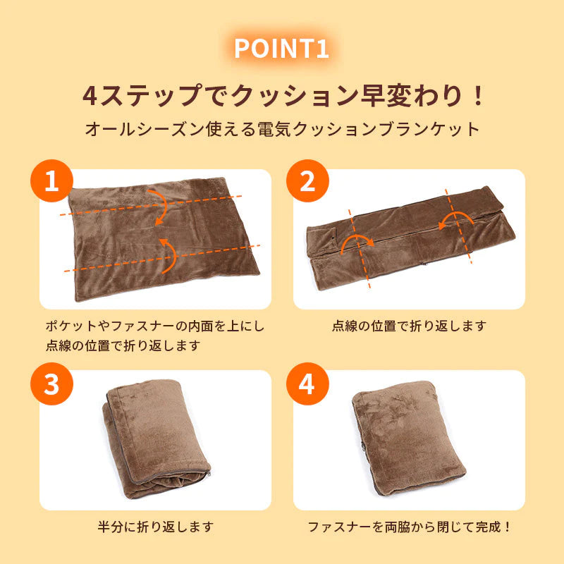 TOHO 2WAY 電気毛布 電気ブランケット 110x70cm 洗える USB 畳んでクッション広げてブランケット USB 洗える ひざ掛け フランネル RLC-CHB01 RELICIA