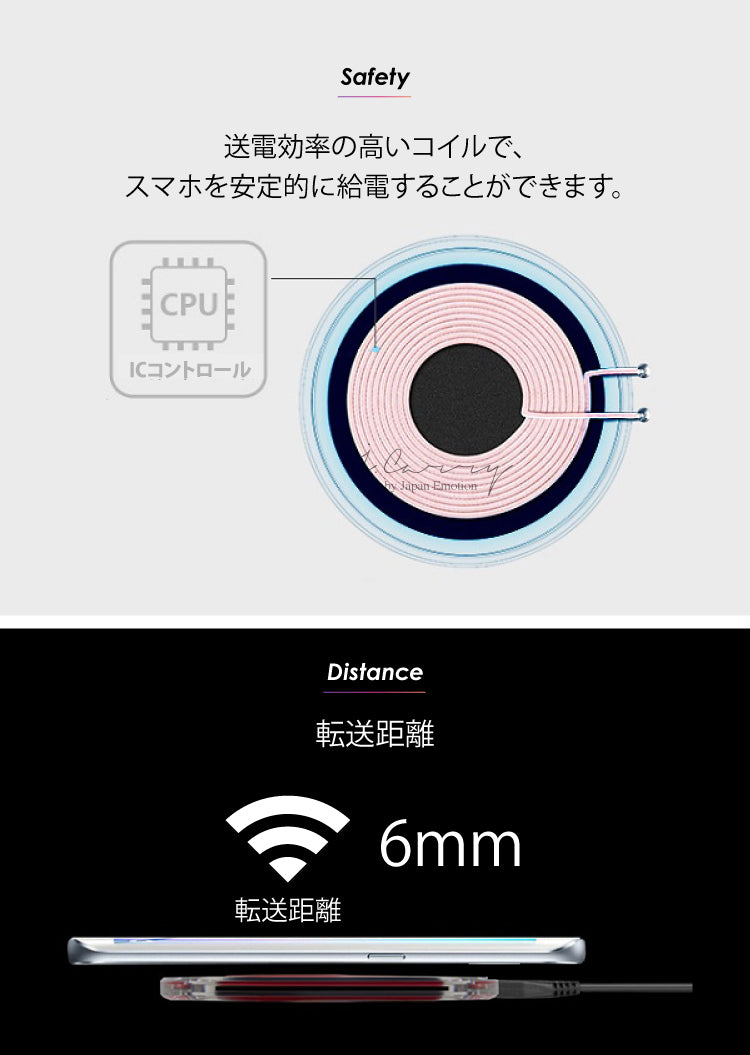 【当店限定 USBケーブル1mに長く太く品質改良】（ブラック） iphone 充電器 クリア 丸 ワイヤレス 充電器 Qi 無線充電 スマホ Galaxy s10 s9  17-bat2