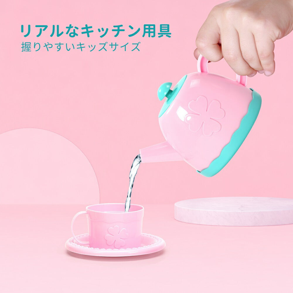 Cute Stone おままごと ティーセット おもちゃ ティーポットセット ままごとセット 子供 収納ボックス付 室内ゲーム DIYケーキ 42点セット 音楽 光 ティーポット かわいい お茶 お菓子 ごっこ遊び キャンディー 親子遊び 知育玩具 食べ物認知 誕生日 ギフト 女の子 送料無料