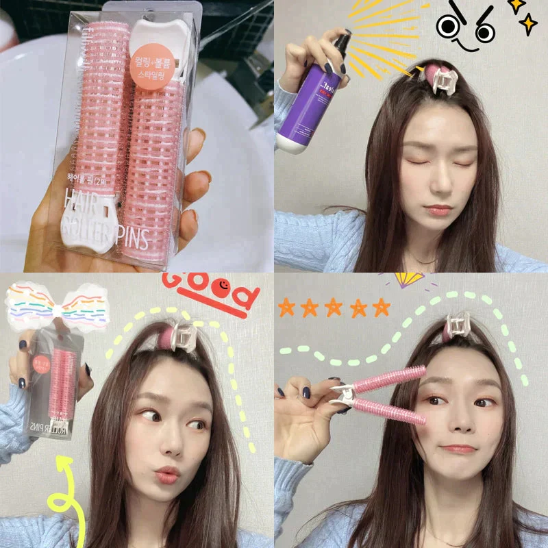【ピンク】前髪カーラー クリップ 2個セット くるん くるりん ヘアカーラー 巻き髪 クリップ付