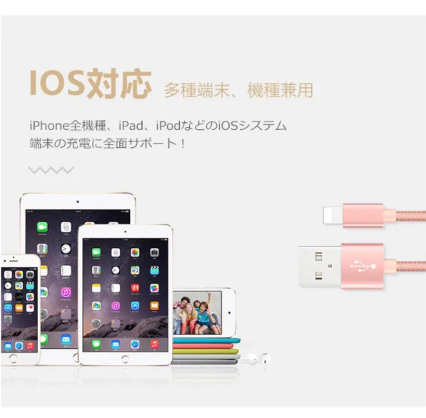 【ご新規さんとシェア買い】【ローズゴールド】iPhoneケーブル 長さ 1m 急速充電 充電器 データ転送ケーブル USBケーブル iPad iPhone13用 充電ケーブル XS Max XR X ３か月保証