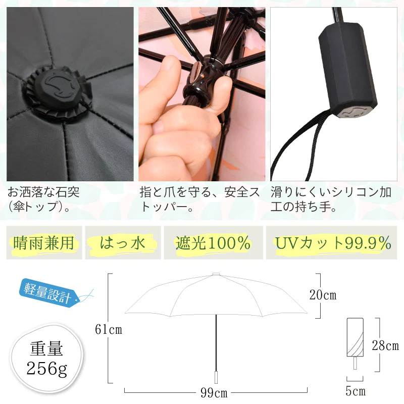 完全遮光 日傘 折りたたみ 遮光率100% 晴雨兼用