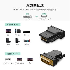 [UGREEN] HDMIメス ⇔ DVIオス 変換アダプタ DVI-D DVI-I 双方向伝送 フルHD1080P対応 金メッキ