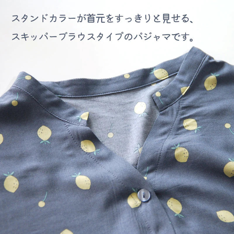 ロング丈マタニティパワンピース マタニティー半袖 前開き マタニティウェア 夏 マタニティ服 マタニティー服 妊婦服 マタニティ ワンピース ルームウェア 部屋着 ボタン レモン柄 ブルー レーヨン かわいい  ミモレ丈 ミディ丈 マキシ丈