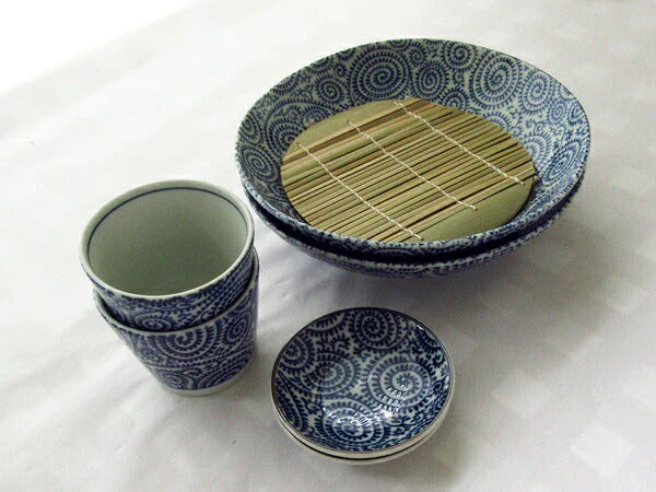 送料無料 そば食器セット 8アイテム 2人分 ざるそば 日本製 美濃焼 たこ唐草 和食器 そばちょこ 竹すのこ 大皿 薬味皿 お得