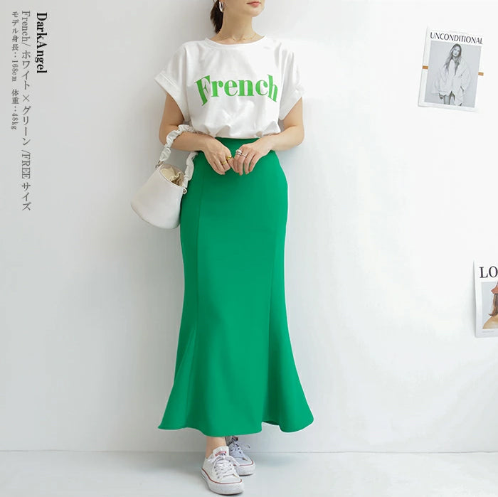【超得ハイパーSALE】オーバーサイズロゴT（French/ホワイト×グリーン/FREEサイズ）