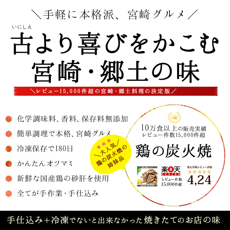 宮崎名物焼き鳥 送料無料 砂肝の炭火焼(すなぎも串(砂肝/砂袋/すなずり/砂ずり)100ｇ×12 冷凍食品