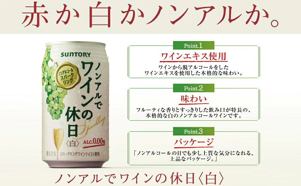 【送料無料】サントリー ノンアルでワインの休日 白 350ml×1ケース/24本ノンアルコールワイン スパークリングワインテイスト