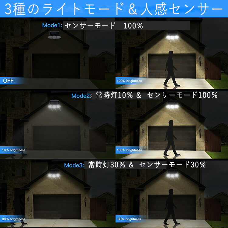 【最新3面発光】ソーラーライト 屋外 センサーライト 70LED 人感センサーライト 防水 自動点灯消灯 電気代不要【超高輝度/3面発光/360°自由調整】壁掛け式 防犯ライト 屋外/軒/庭/ガーデン/玄関/駐車場/車道/ガレージ 停電・災害に