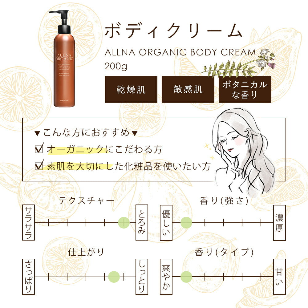 ボディクリーム 保湿 オルナ オーガニック 顔 かかと 全身 乾燥肌「 合成着色料 合成香料 無添加 」保湿クリーム 200g ALLNA ORGANIC