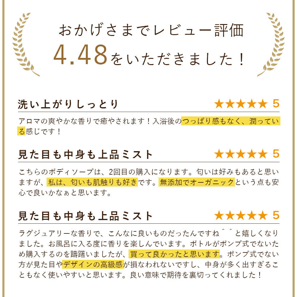 ボディソープ 無添加 保湿 オルナ オーガニック「 合成香料 ・ 合成着色料 フリー 」「 コラーゲン 3種類 + ヒアルロン酸 4種類 + ビタミンC誘導体 4種類 + セラミド 配合」450ml ALLNA ORGANIC