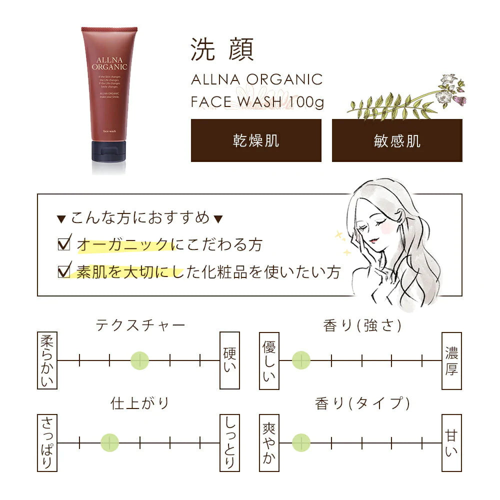 洗顔 洗顔フォーム オルナ オーガニック「 泡立つ 洗顔料 」「 合成着色料 合成香料 無添加 」100gALLNA ORGANIC