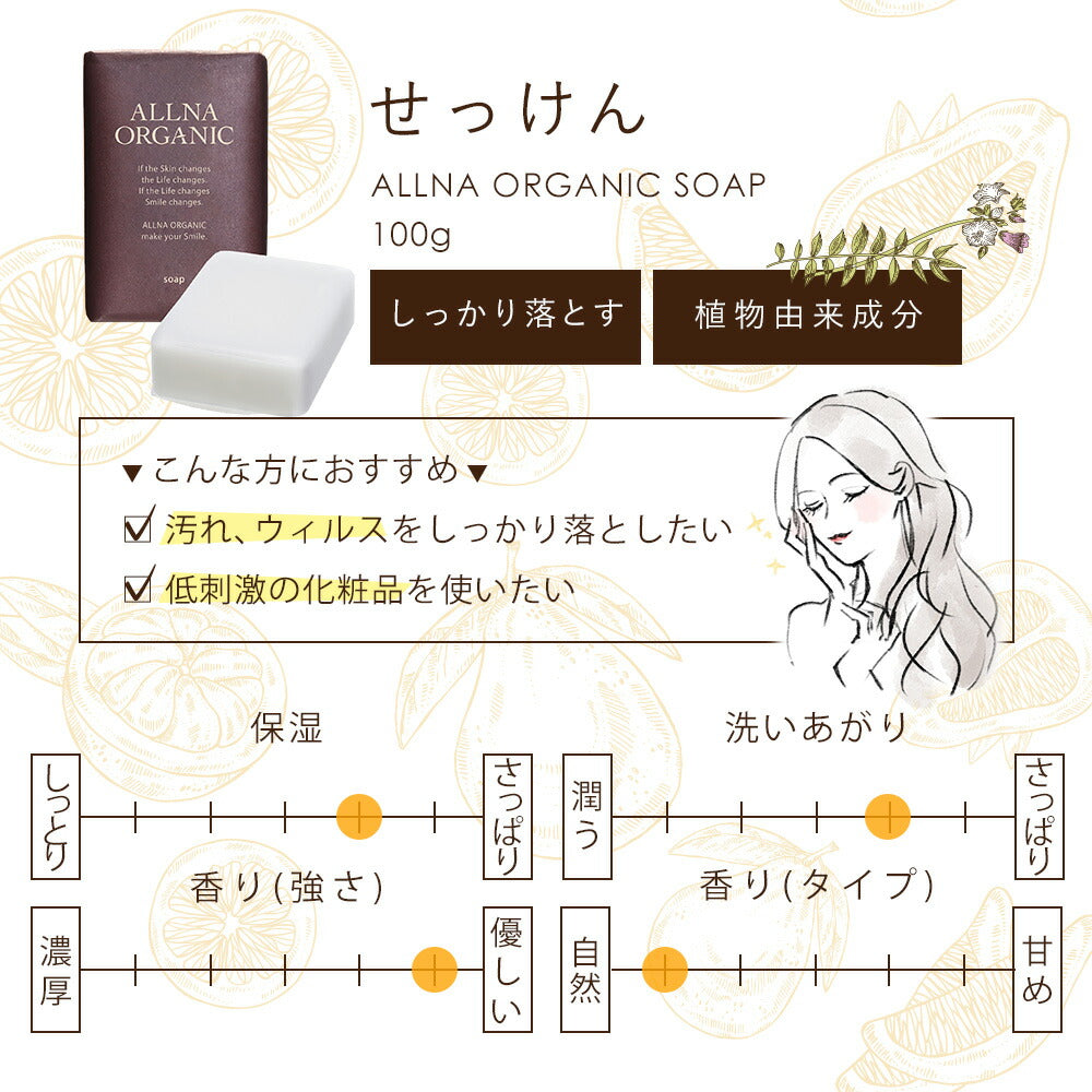 石鹸 保湿 固形 洗顔 せっけんオルナ オーガニック 「 無添加 敏感 肌 用 毛穴 対策 洗顔石鹸 」「 コラーゲン 3種 + ヒアルロン酸 4種 + ビタミンC 4種 + セラミド 配合」バスサイズ 100gALLNA ORGANIC
