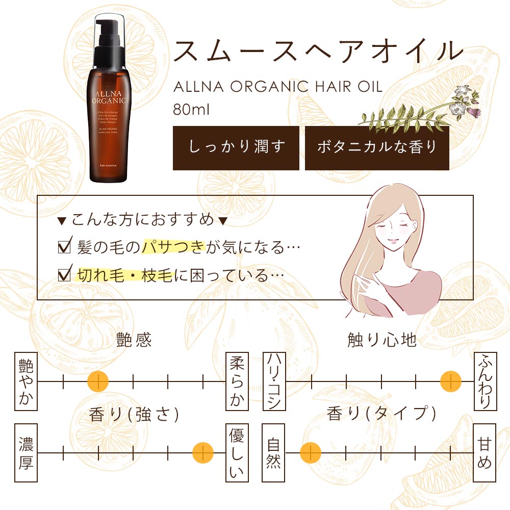 シャンプー ＆ トリートメント ＆ ヘアオイル 選べる2タイプ スムース モイスチャー オルナ オーガニック500ml ＆ 500ml ＆ 80ml セットALLNA ORGANIC