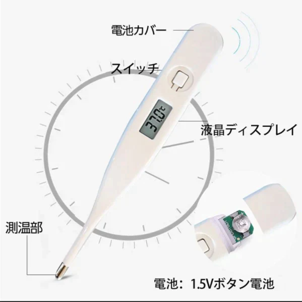 【100円シェア買い】「在庫処分商品」電子体温計 デジタル体温計 口内体温計 脇下体温計 60秒快速測定 温度計 軽量 自動オフ 携帯便利 赤ちゃん用 脇の下 口内検温 1.5V電池 液晶ディスプレイ【ご新規さんとシェア買い】