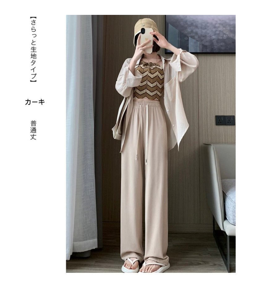短め丈Lサイズ　最安値挑戦、２９９９円商品ーー１６９９円。さらてろタイプ登場 パンツ レディース 春 夏 リブ ワイドパンツ 涼しい ワンマイルウェア 低身長 高身長 ワイド ゆったり 大きいサイズ 小さいサイズ カジュアル 部屋着 楽ちん【素材イージーワイドパンツ】