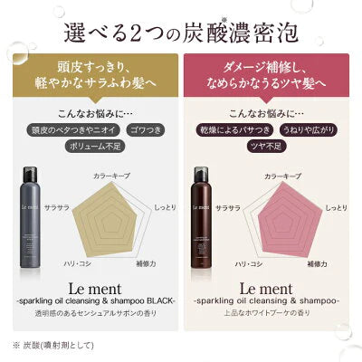 【3本セット】Le ment(ルメント)高濃度炭酸オイルクレンジング＆シャンプー　ブラック 炭酸シャンプー 頭皮ケア クレイシャンプー PPT系洗浄成分 アミノ酸系洗浄成分