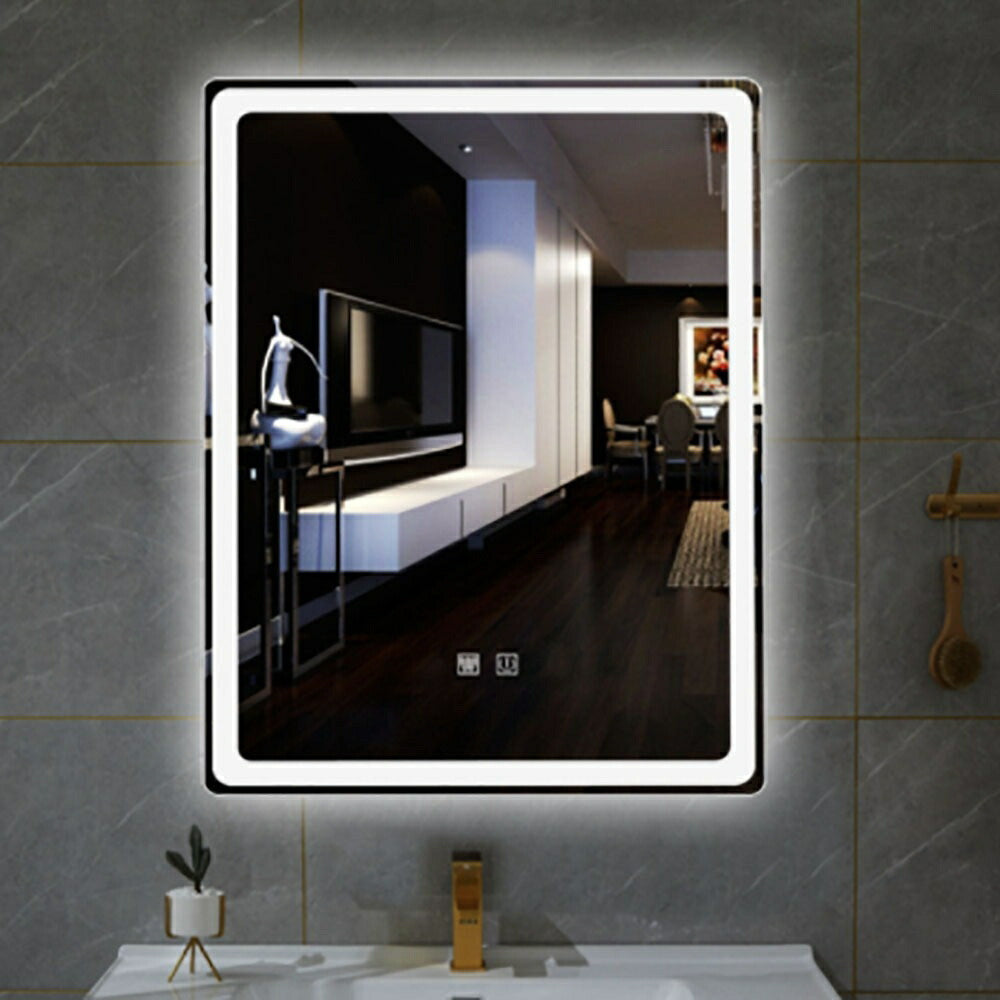 ミラー LED 四角形 ふちLED 高級 ホテル 80×60cm 縁 鏡 ライト付き ledミラー おしゃれミラー ハリウッドミラー 大型 ライト付きミラー おしゃれ 調光 丸い鏡 スクエア型 壁掛けミラー 壁掛け 丸ミラー 四角 大型 大きい 大きめ シンプル 全身鏡 モダン 北欧 インテリア