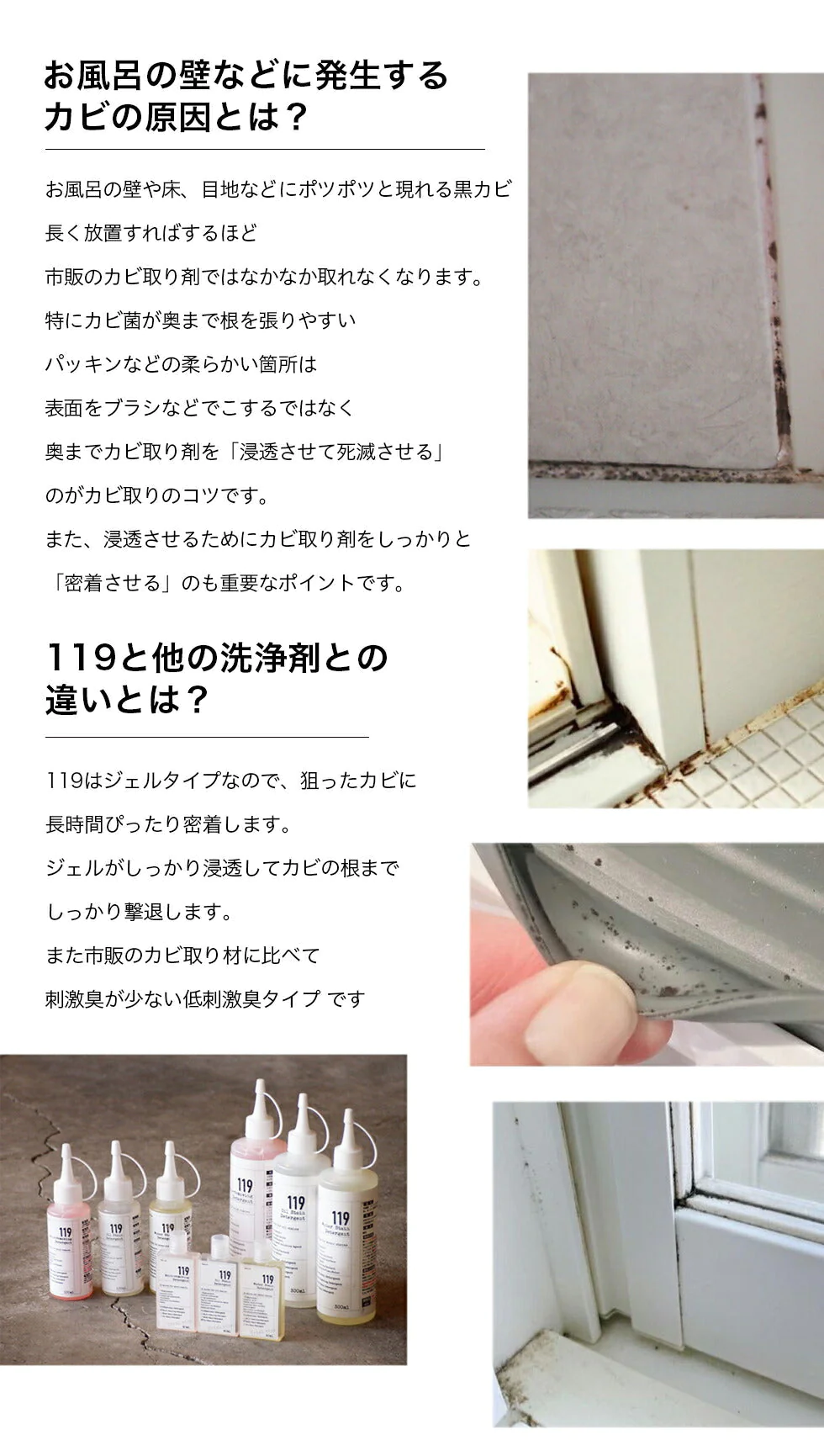 カビ取り 高濃度 カビ取りジェル119 100ml  浴室・水周りの頑固なカビに　増粘性ジェル　カビクリーナー　黒カビ　排水溝　ゴムパッキン　パイプ　除去剤　お風呂洗剤　ヌメリ　タイルの目地  カビ取り剤  お風呂