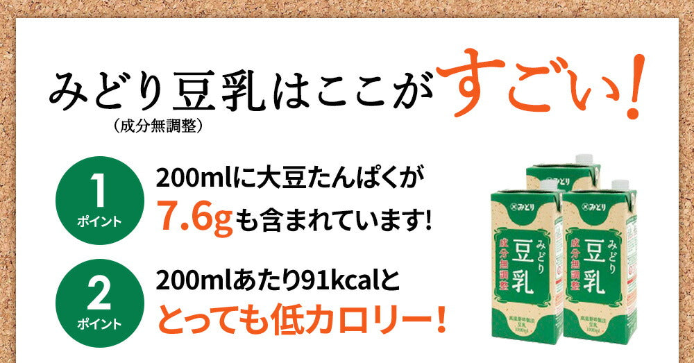 九州乳業　みどり豆乳　成分無調整豆乳　1L紙パック×6本［賞味期限：製造日より120日］［送料無料］【3~4営業日以内に出荷】ヘルシー 大豆 たんぱく質 イソフラボン アイス 糖質 1000ml 1リットル