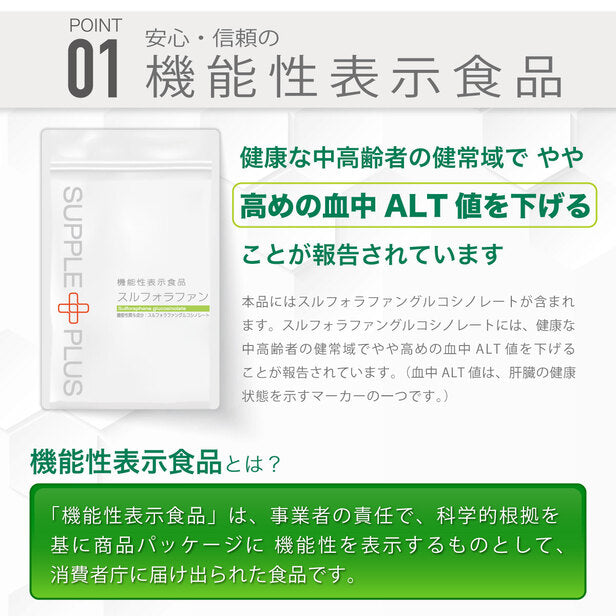 機能性表示食品 スルフォラファン 1袋 ( 60粒 ： １ヶ月分 ) 日本製 国産 ダイエット サプリ ALT値 スルフォラファン スルフォラファングルコシノレート 肝臓 タブレット 野菜 粒 脂肪肝 種 ブロッコリースプラウト サプリ