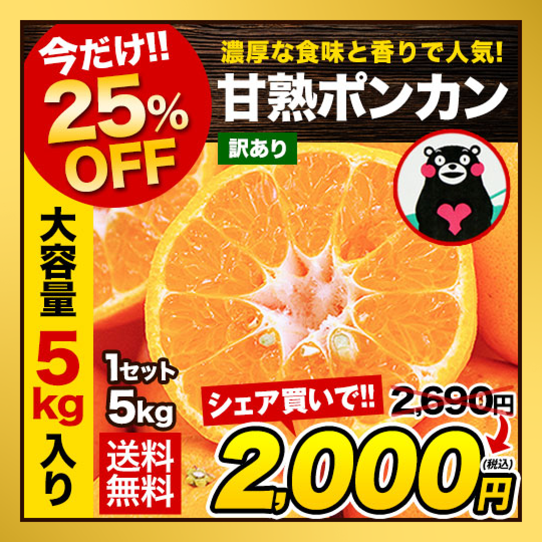 【販売解禁】訳あり 甘熟 ポンカン 5kg 送料無料  甘い みかん ぽんかん デコポン の生みの親 箱買い みかん 柑橘 旬の果物 くまもと風土 熊本県産 みかん【最安値に挑戦】2月上旬-2月末頃より発送予定