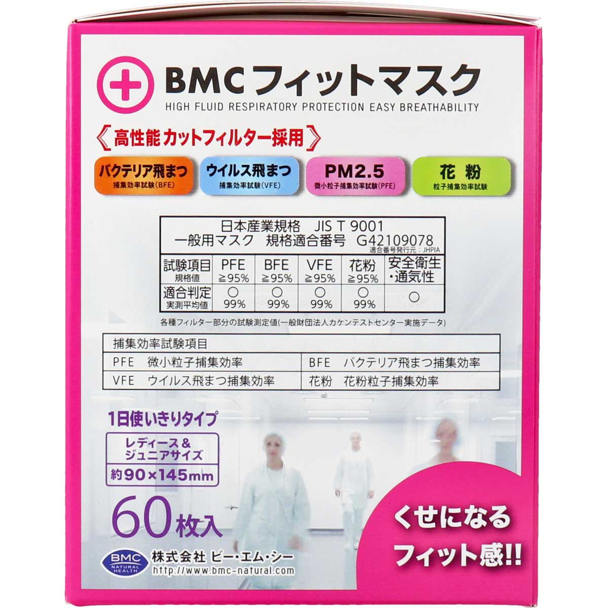 3層不織布マスク BMC フィットマスク 1日使い切りタイプ レディース＆ジュニアサイズ 60枚入りＸ5箱 KI1376