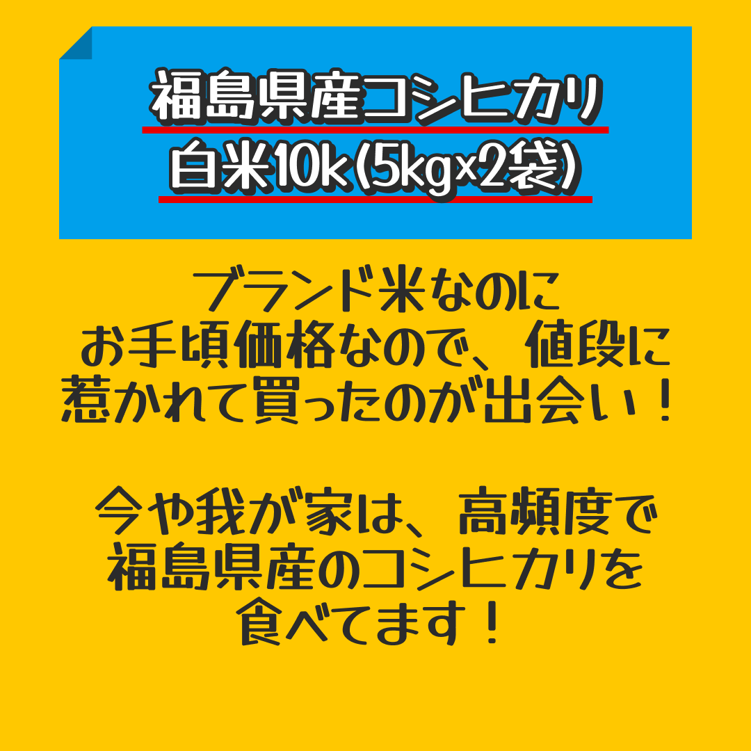 【家計お助けセール】福島県産コシヒカリ 白米10k(5㎏×2袋)