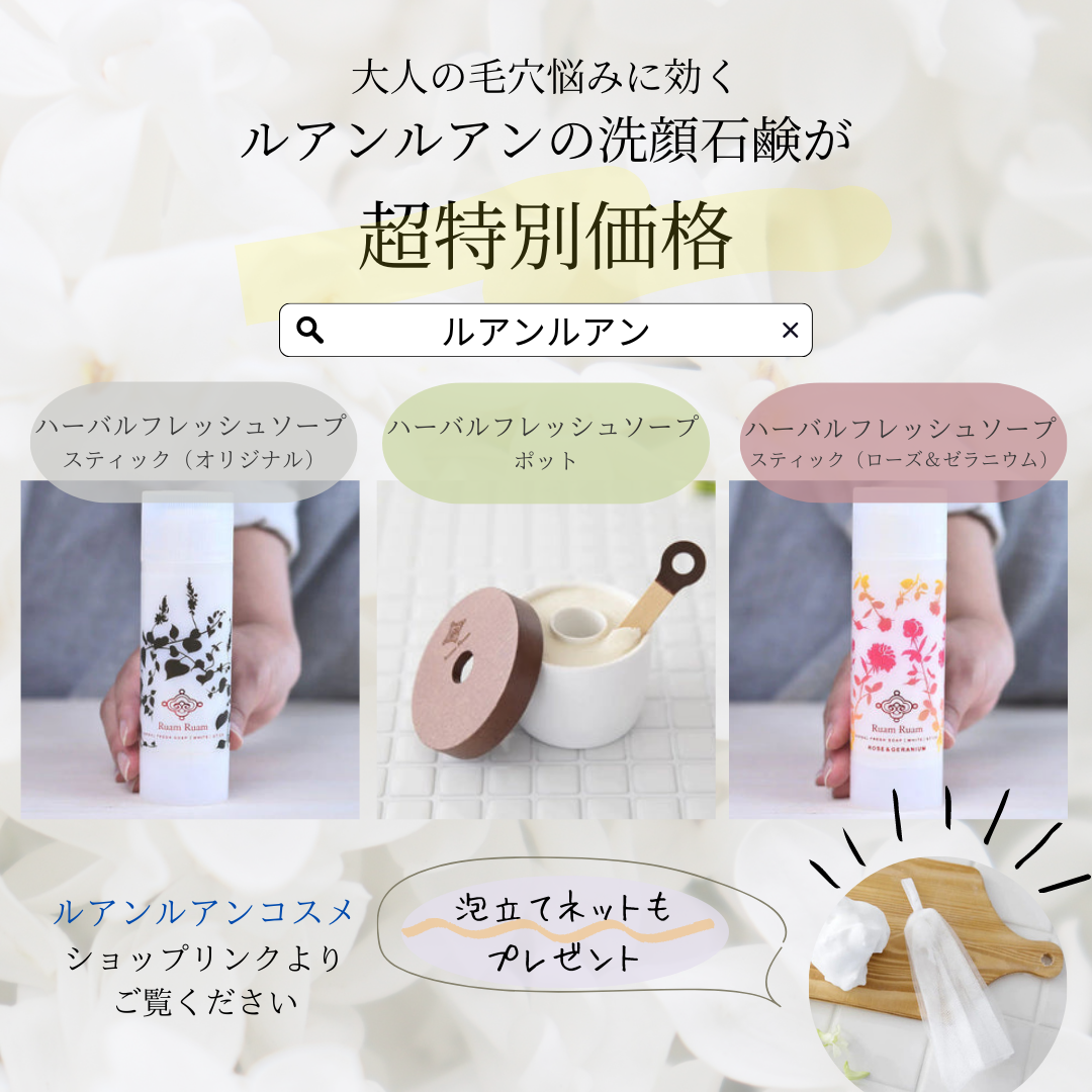 洗顔石鹸　ハーバルフレッシュソープ （スティック・オリジナル）｜泡立てネット付き｜ 送料無料 ｜ルアンルアン 【ゲリラセール】