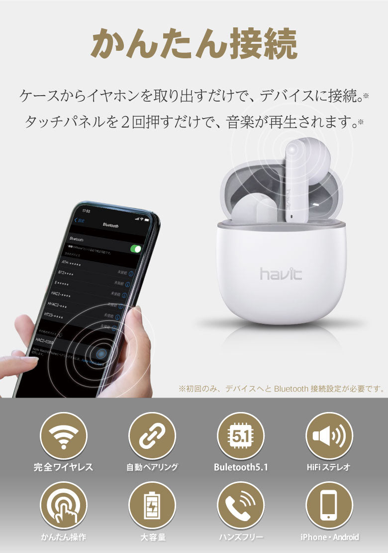 ワイヤレスイヤホン Bluetooth5.1 iPhone ブルートゥース インナーイヤー アンドロイド 高音質 自動ペアリング Android 片耳 両耳 アイフォン