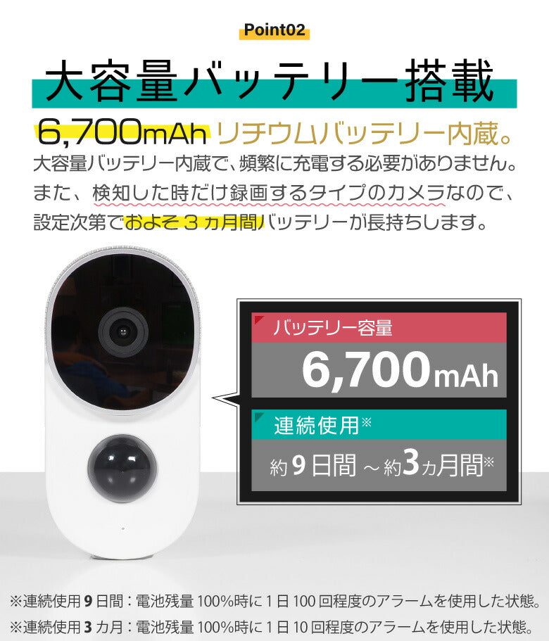 防犯カメラ 充電式 電池式 バッテリー内蔵 屋外 ワイヤレス 電源不要 小型 監視カメラ 200万画素 防水 コードレス 室内 スマホ wifi SDカード録画