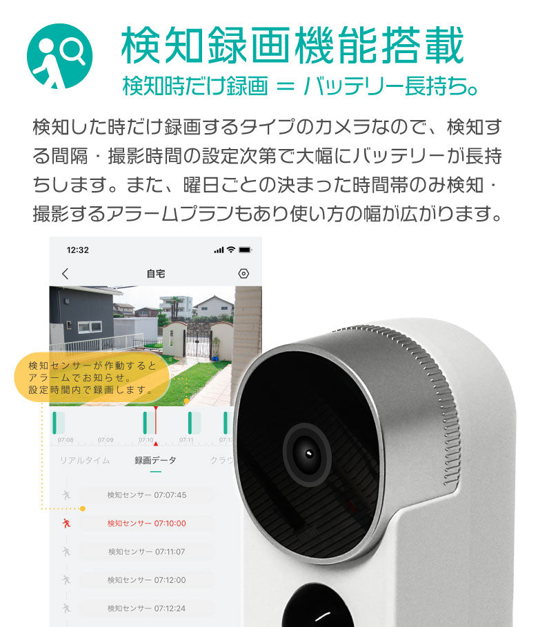 防犯カメラ 充電式 電池式 バッテリー内蔵 屋外 ワイヤレス 電源不要 小型 監視カメラ 200万画素 防水 コードレス 室内 スマホ wifi SDカード録画