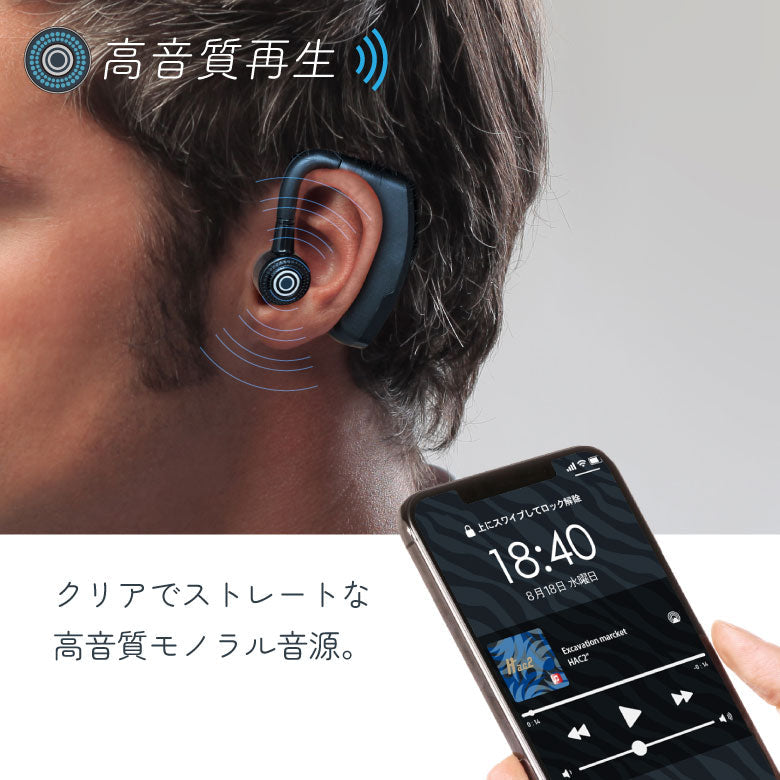 ワイヤレスイヤホン ハンズフリー イヤホンマイク Bluetooth5.0 片耳 ヘッドセット 耳掛け型 270°回転 左右兼用 iphone ブルートゥース 在宅勤務 高音質 通話