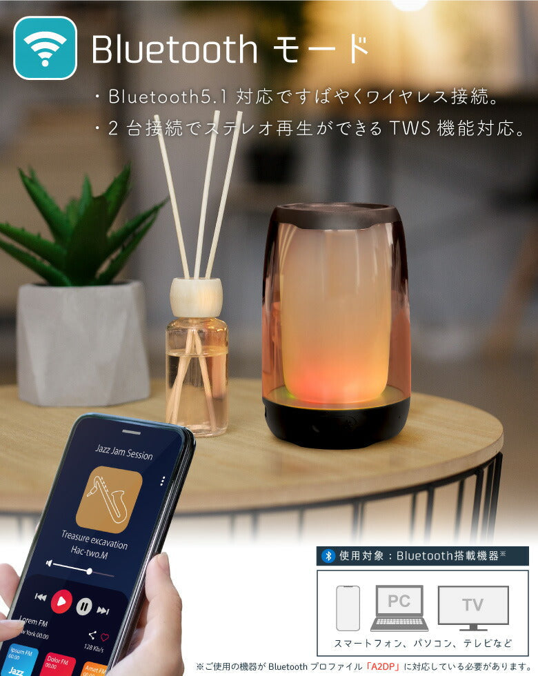 【ホワイト】Bluetooth スピーカー ポータブルスピーカー ワイヤレススピーカー ネオン イルミネーション 小型 360度 LEDライト 2台接続 TWS対応 Bluetooth5.1 高音質 重低音 コンパクト