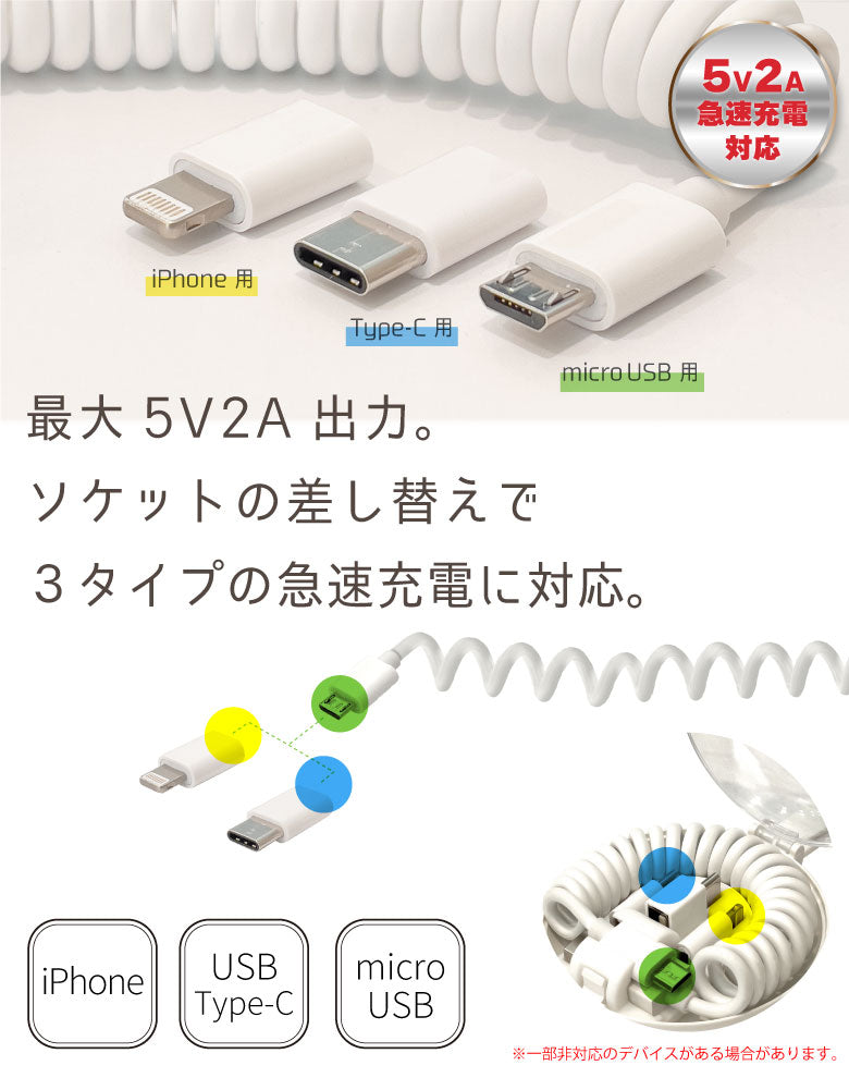 【ホワイト】充電ケーブル iphone 3in1 アイフォン スマホ充電 タイプC 急速充電 高速充電 USB Type-C microUSB 6in1 データ転送 ipad 5V2A Android usbケーブル
