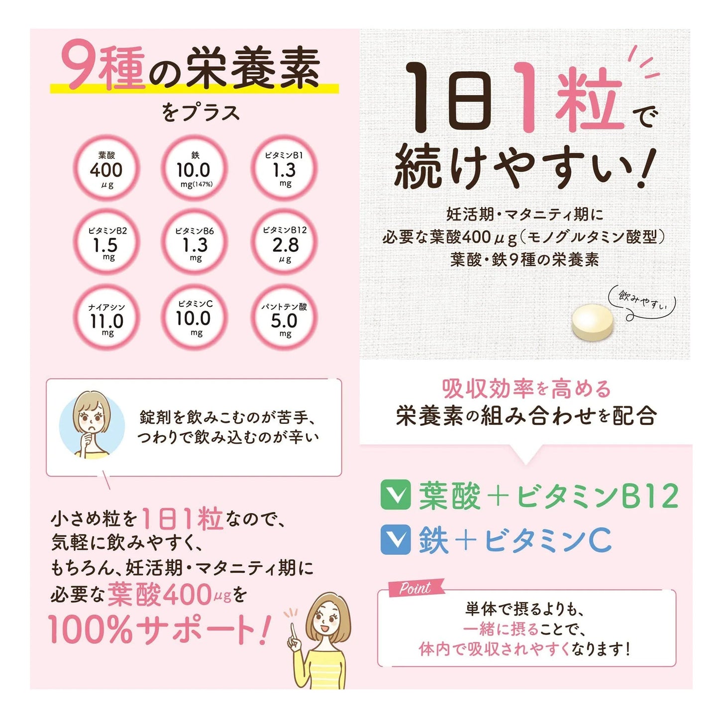 (2個) Pigeon ピジョン サプリメント 葉酸プラス 60粒入 約60日分 ×2個 妊活期 マタニティ期