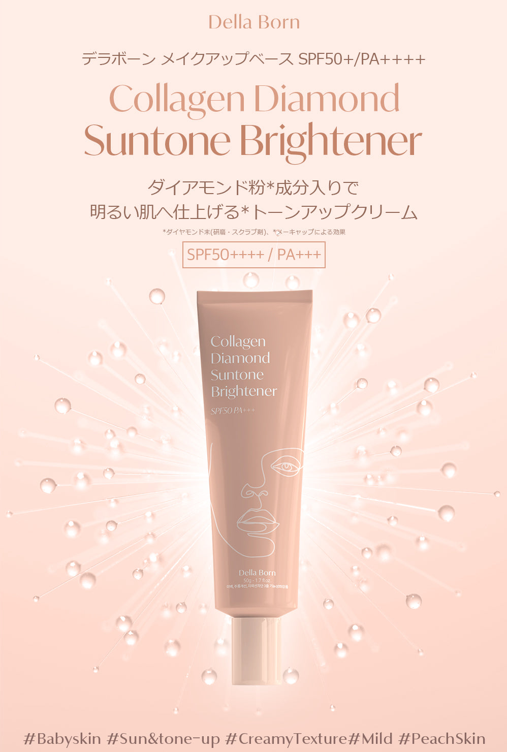 【1+1】ダイヤモンド日焼け止めSPF50+ PA++++ 韓国コスメ コラーゲン ダイヤモンド 保湿 ツヤ肌 美肌 ホワイトニング しわ 弾力 メイクベース メイク下地 韓国スキンケア 水光 オーラ肌 韓国女優 イェップネ 新商品 うるおい